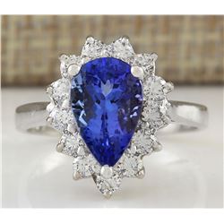 3.13 CTW Natural Tanzanite And Diamond Ring In 18K White Gold