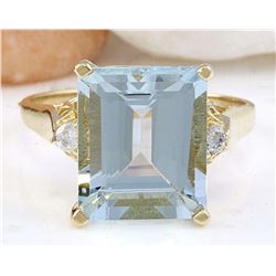 4.72 CTW Natural Aquamarine 18K Solid Yellow Gold Diamond Ring