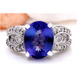 5.96 CTW Natural Tanzanite 18K Solid White Gold Diamond Ring