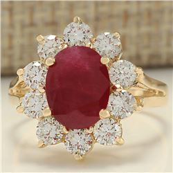 3.55 CTW Natural Ruby And Diamond Ring In 18K Yellow Gold