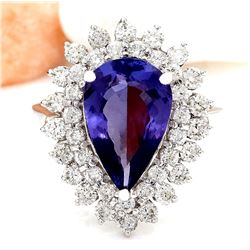 5.73 CTW Natural Tanzanite 18K Solid White Gold Diamond Ring