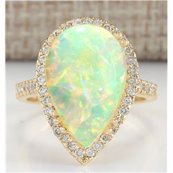 6.25 CTW Natural Opal And Diamond Ring In 14K Yellow Gold