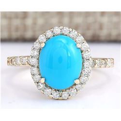 2.67 CTW Natural Turquoise And Diamond Ring In 14k Yellow Gold