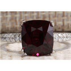 4.90CTW Natural Red Rhodolite Garnet And Diamond Ring In14K White Gold