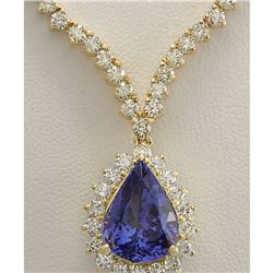 16.67 CTW Natural Tanzanite And Diamond Necklace In 18K Yellow Gold