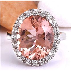 7.82 CTW Natural Morganite 18K Solid White Gold Diamond Ring