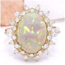 4.85 CTW Natural Opal 14K Solid Yellow Gold Diamond Ring