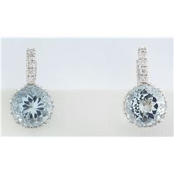 5.10 CTW Aquamarine 18K White Gold Diamond Earrings