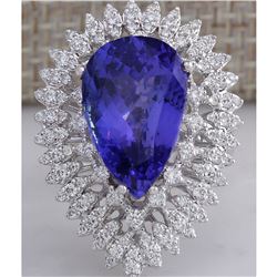 11.42 CTW Natural Blue Tanzanite And Diamond Ring In 18K White Gold Aaa