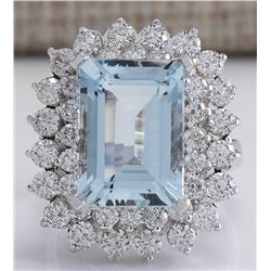 9.17 CTW Natural Aquamarine And Diamond Ring In 18K White Gold