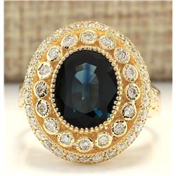 4.03 CTW Natural Sapphire And Diamond Ring In 18K Yellow Gold