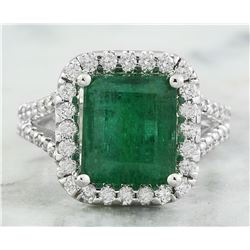 5.40 CTW Emerald 18K White Gold Diamond Ring