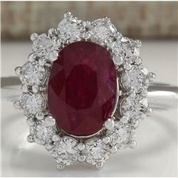 3.38 CTW Natural Ruby And Diamond Ring 14K Solid White Gold