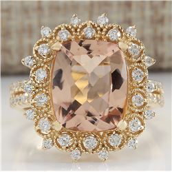 5.09 CTW Natural Morganite And Diamond Ring 14K Solid Yellow Gold