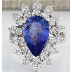 4.72 CTW Natural Tanzanite And Diamond Ring In 18K White Gold