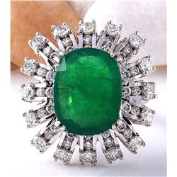 7.68 CTW Natural Emerald 18K Solid White Gold Diamond Ring