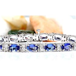 11.10 CTW Natural Tanzanite 18K Solid White Gold Diamond Bracelet