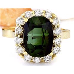 9.00 CTW Natural Tourmaline 14K Solid Yellow Gold Diamond Ring