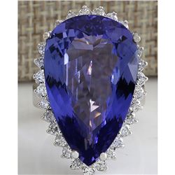 23.32 CTW Natural Tanzanite Diamond Ring 14K Solid White Gold