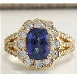 3.65 CTW Natural Tanzanite And Diamond Ring In 18K Yellow Gold