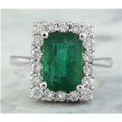 4.22 CTW Emerald 18K White Gold Diamond Ring