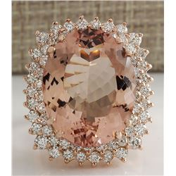 20.05 CTW Natural Morganite And Diamond Ring 18K Solid Rose Gold