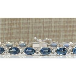 12.15 CTW Natural Sapphire And Diamond Bracelet In 18K Solid White Gold