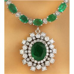 29.96 CTW Emerald 18K White Gold Diamond Necklace