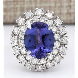 8.89 CTW Natural Blue Tanzanite And Diamond Ring 14k Solid White Gold