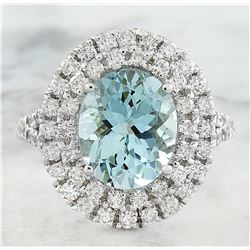 5.35 CTW Aquamarine 18K White Gold DiamondRing