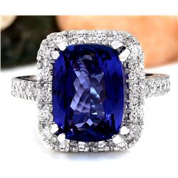 7.96 CTW Natural Tanzanite 18K Solid White Gold Diamond Ring