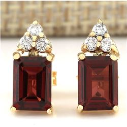 2.66 CTW Natural Garnet And Diamond Earrings 18K Solid Yellow Gold