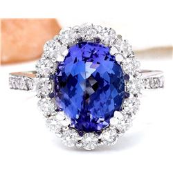 4.94 CTW Natural Tanzanite 18K Solid White Gold Diamond Ring