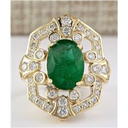 6.00 CTW Natural Emerald And Diamond Ring In 14k Yellow Gold