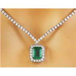 5.62 CTW Emerald 18K White Gold Diamond Necklace