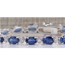 11.65CTW Natural Sapphire And Diamond Bracelet In 18K Solid White Gold