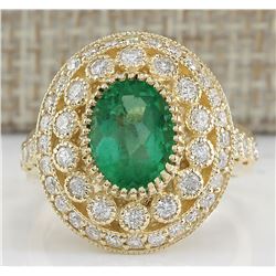 3.16 CTW Natural Colombian Emerald And Diamond Ring In 14K Yellow Gold