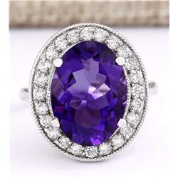 6.81 CTW Natural Amethyst And Diamond Ring In 14k White Gold