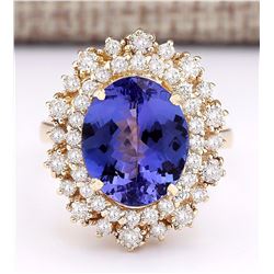 6.95 CTW Natural Tanzanite And Diamond Ring In 14k Yellow Gold