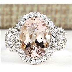 5.64 CTW Natural Morganite And Diamond Ring In 14k White Gold