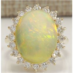 10.46 CTW Natural Opal And Diamond Ring In 18K Solid Yellow Gold