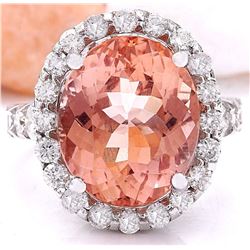 13.50 CTW Natural Morganite 18K Solid White Gold Diamond Ring