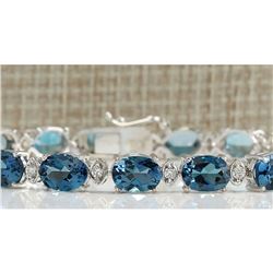 26.60CTW Natural Topaz And Diamond Bracelet In 18K Solid White Gold