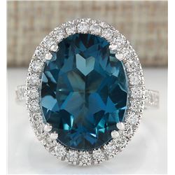 11.17 CTW Natural London Blue Topaz And Diamond Ring In 14K White Gold