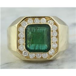 4.26 CTW Mens Emerald 18K Yellow Gold Diamond Ring