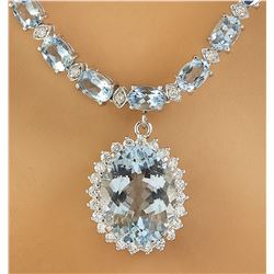 40.06 CTW Aquamarine 14K White Gold Diamond Necklace