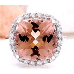 9.86 CTW Natural Morganite 18K Solid White Gold Diamond Ring