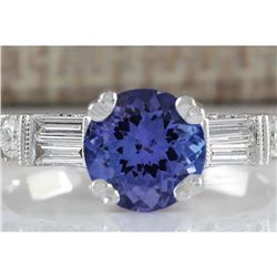 2.36 CTW Natural Blue Tanzanite And Diamond Ring 18K Solid White Gold