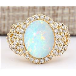 4.86 CTW Natural Opal And Diamond Ring In 14k Yellow Gold