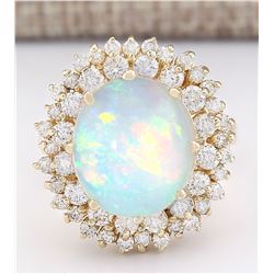 7.20 CTW Natural Opal And Diamond Ring In 18K Yellow Gold